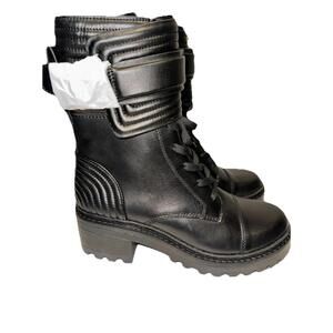 DKNY Women's Black Basia Buckled Quilted Lug Sole Combat Boots Shoe Size 6.5M